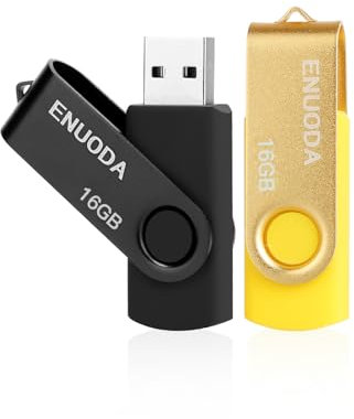 ENUODA USB Stick 16GB 2 Stück Speicherstick USB 2.0 Metall Rotate Flash-Laufwerk mit LED-Indikator (Schwarz Gelb)