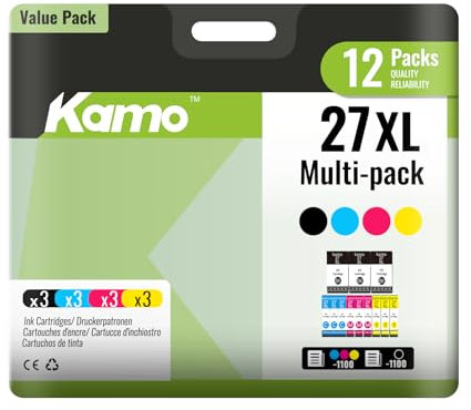 kamo 27 XL Patronen Kompatibel mit Epson 27 27XL Tintenpatronen (12er-Pack), für Workforce WF-3620 WF-3640 WF-7110 WF-7210 WF-7620 WF-7710 WF-7715 WF-7720