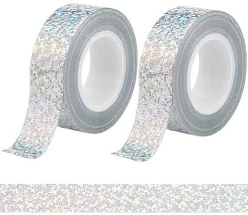 craspire 2 Rolle Silbernes Glitzerklebeband Funkelnde Maskierung 15mm X 5 m Folie Silberne Holografische Scrapbook Verzierung Kunstdruckpapier Klebebänder Für Heimwerker Scrapbooking Journale Planer