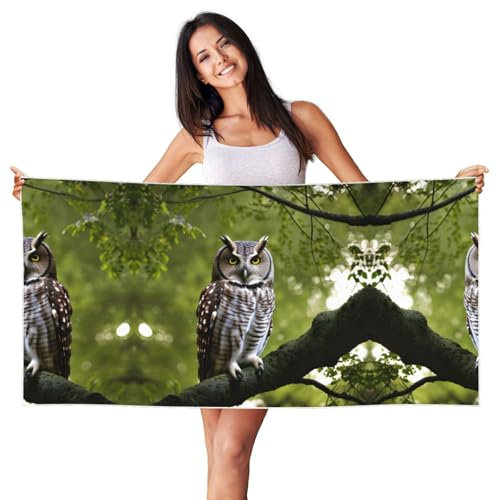 pvinnk Badetücher mit Eulen-Motiv und Ästen, übergroß, leicht, schnell trocknend, Handtuch für Erwachsene, niedliche Haut, Strandtuch