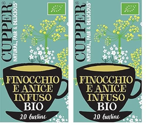 CUPPER Infuso Biologico Finocchio e Anice, Tisana Dolce e Avvolgente, Ingredienti da Agricoltura Biologica, Filtri 100% Biodegradabili, Confezione da 40 Bustine