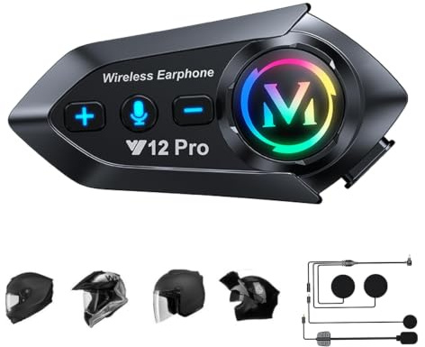 Wireless Motorcycle Intercom Helmet Bluetooth 5.4 Headset with 2-in-1 Mic IP56 Waterproof Motorbike Intercom Noise Cancelling Helmet Headphones Speakers Earphones Communication Device with Microphone