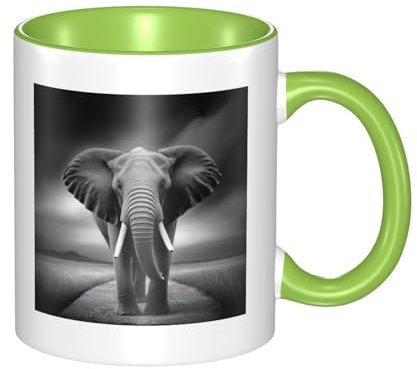 XKBFKLKMC Stylish Elephants Art Printed 11 Oz Two Tone Ceramic Mugs | Colorful Inside Coffee Cup | Double Color Tea Drinking Mug for Home, Kitchen, and Office