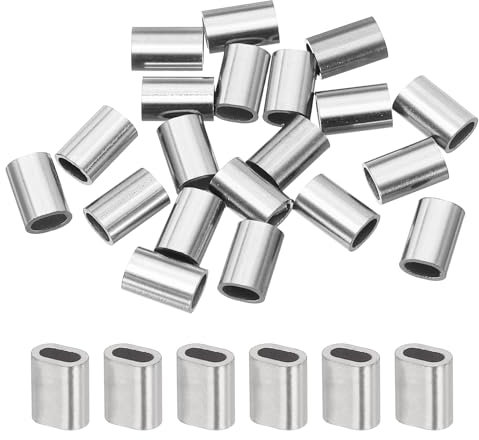 sourcing map 1/16(1.5mm) Wire Rope Stop Sleeve, 304 Stainless Steel Cable Wire Rope Crimping Loops Sleeve Ferrules for Cable Ferrule, Silver 20Pcs