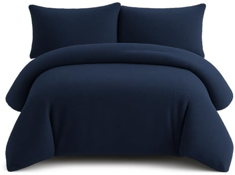 Bella Nights Teddy Bear Fleece Duvet Cover Set – Thermal Warm & Cosy Soft Fur Bedding with Pillowcases – Winter Duvet Set (Navy, Super King)