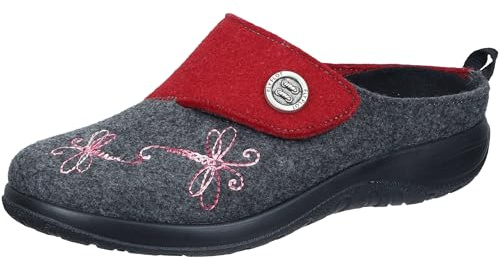 Fly Flot Damen Pantoffel PET Filz Hausschuh mit Libellen Stickerei und Knopf