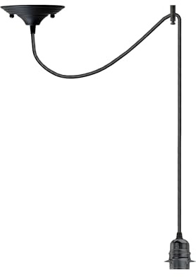 LEDSone Vintage Industrial Black E27 Pendant Light Fitting – Adjustable 195cm Fabric Cable Ceiling Lamp Holder Kit for Kitchen, Bar, Cafe & Home Decor