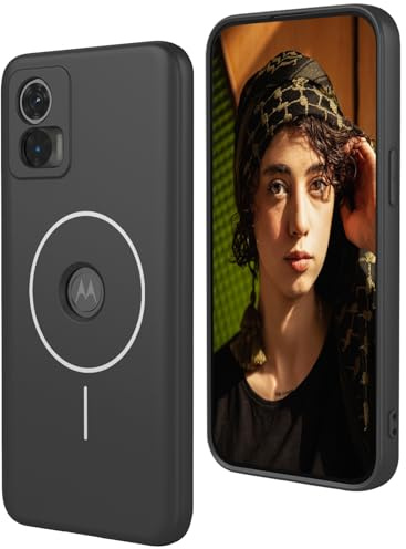 WBWONE Liquid Silicone Hülle für Motorola Moto Edge 30 Neo, Magnetische Handyhülle mit MagSafe, Stoßfeste Slim Schutzhülle, Soft Touch & Microfaserfutter - Schwarz