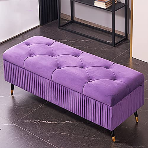 Luxus Samt Aufbewahrungsbank Modern Polsterbett Endbank Stilvolle Schlafzimmer oder Eingangsbereich Sitzgelegenheit mit Stauraum Lila 110x45x45cm (43x18x18)