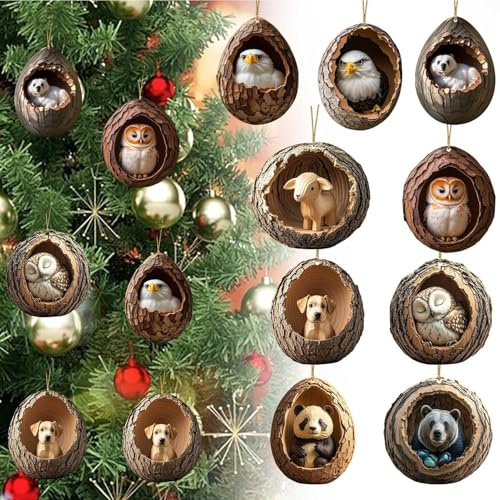 9pcs Weihnachten Acryl Tier Decor, Acryl 2D Anhänger Tier Baumschmuck Weihnachtsornamente Tiere AusAcryl 2D Weihnachtsbaumschmuck Weihnachtsbaum Anhänger Für Baum Haus Auto