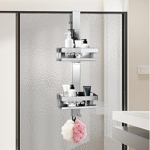 Nordswal Étagère de douche à suspendre en acier inoxydable avec 4 crochets, gris