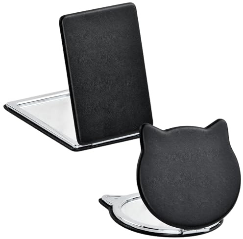 Kaiyzo Espejo Pequeño de Bolsillo con Aumento y Normal - Espejo Portatil Plegable con Cierre Magnético - para Maquillaje y Bolso (2 Negro)