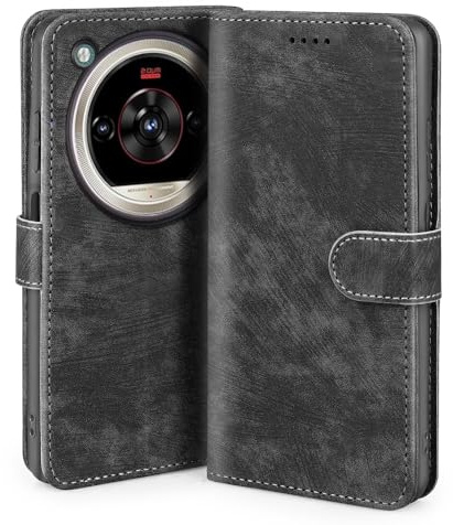 JNERBUYI Flip Handyhülle für ZTE Nubia Focus 2 Ultra 5G, PU Lederhülle mit Magnetische Wallet Hülle, Portemonnaie Flip Case, Stoßfeste Schutzhülle. Schwarz