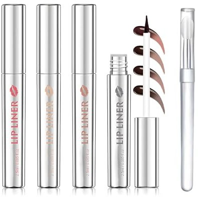 4 Pcs Lip Liner Stain with Silicone Brush,Lip Stain Peel Off Matte Long Lasting Waterproof Transferproof Precise Application Easy to Peel