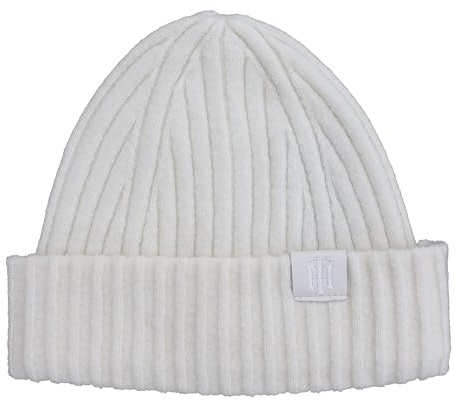 Tommy Hilfiger Damen Strickmütze Mütze Fluffy Beanie Wollweiß Weiß One Size