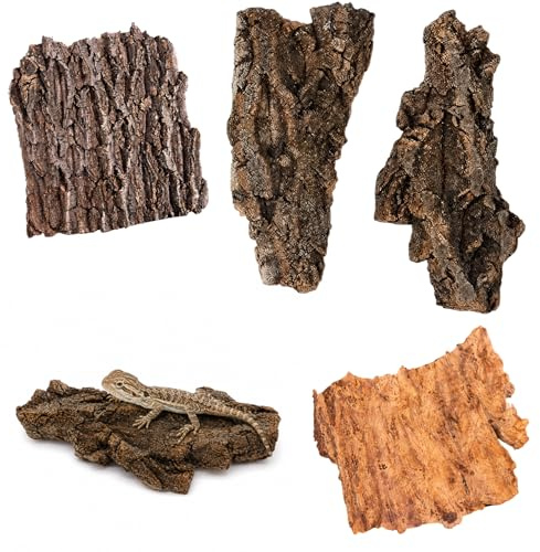 4-Piece Reptile Bark Set, Champagne Tree Bark Pieces for Reptile Terrarium Decor, Mixed Size Cork Bark Hides for Gecko Enclosures
