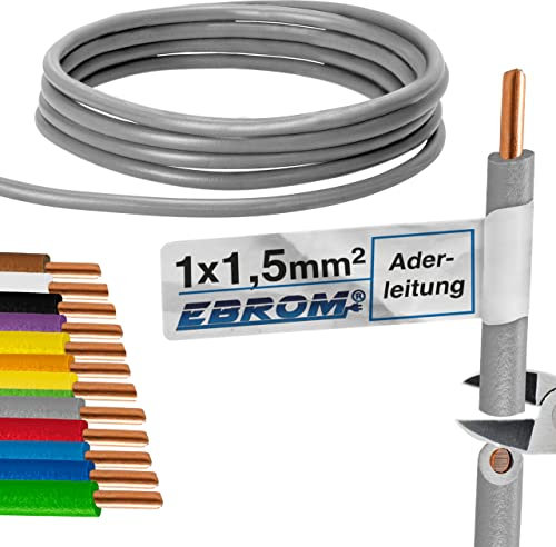 EBROM Conduttore – Singolo cavo rigido – Cavo in PVC – Cavo di cablaggio – H07V-U 1,5 mm² – 1,5 mm2 – Colore: grigio – molte lunghezze a scelta, da 10 metri a 100 metri – Lunghezza selezionata: 100 m