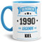 Tassendruck Geburtstags-Tasse Geboren 1990 Eine Legende aus Kiel Innen & Henkel Hellblau/Geschenk/mit Spruch/Mug/Cup/Becher/Qualität Made in Germany