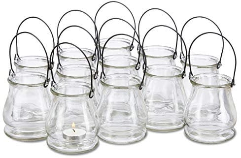 Relaxdays Set de 96 Portavelas con Asa Decorativos para Interior y Exterior, Cristal, Transparente, 10 cm de Alto