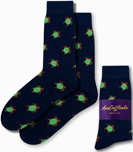 AUSCUFFLINKS Green Turtle Socks for Him | Animal Lover Tortoise Socks | Franklin the Turtle Birthday Gift for Guys (Green Turtle)