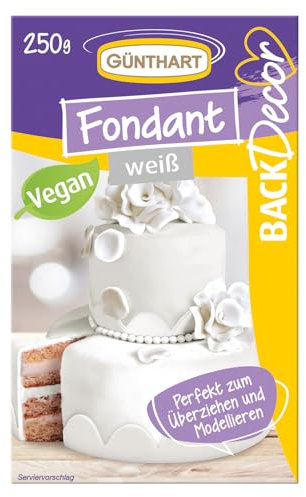 Günthart BackDecor 250 gr weiß Fondant, 100% Vegan, Palmölfrei, Reißfest zum überziehen von Torten und Kuchen, zum Modellieren geeignet, 1er Pack (1 x 250 g)