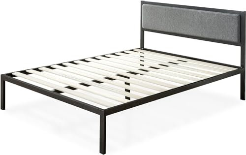 Zinus Korey Bett 140x190 cm – Höhe Bettgestell 36 cm mit Stauraum unter dem Bett – Plattform-Bettrahmen aus Metall mit gepolstertem Kopfteil – Schwarz und Grau