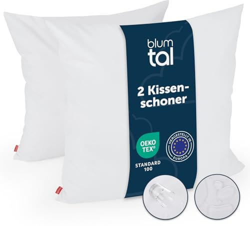 Blumtal Kissenschoner 65x65 cm 2er Set - Oeko-TEX zert. Kissenbezug 65x65 cm - wasserdichter Kopfkissenbezug 65x65 cm - Kissenbezüge 65x65 mit Reißverschluss - Kissenbezug 65x65 cm Fleckenschutz
