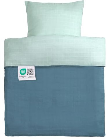MAKIAN Baby Bettwäsche Set 80x80 35x40 cm - Wende Babybettwäsche Mull aus 100% Baumwolle (Oeko-TEX® Standard 100 geprüft) / kuscheliger Kinder Bettbezug (Patina Mint)