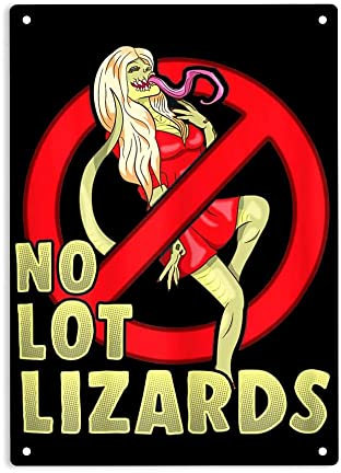 ERMUHEY No Lot Lizards Husband Gift Wife Trucker Funny Truck Driver Sign Metal Tin Signs, No Lot Lizards Poster for Home Office Restaurants Garages Bedroom Man Cave Wall Decor Plaque Sign 30,5 x 20,3