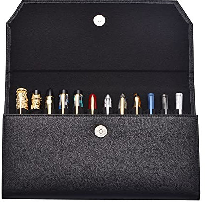 Lanxivi 12 Black PU Leather Fountain Pen Case Organizer Bag Portfolio, Protective Sleeve Cover Pen Holder with Divider Slot for Rollerball Pen, Pencil Collection