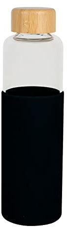Sema Design - Colorada Gourde Réutilisable Bouteille en Verre - 550mL - Bouteille d’eau en verre avec housse en silicone (Noir)
