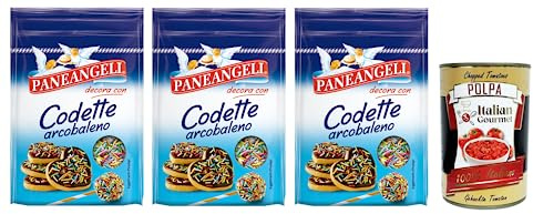 Italian Gourmet Codette Arcobaleno zuccherini bunte Zuckerstreusel 3 x 50g | Decorazione per dolci in confezione richiudibile, mehrfarbige Konfetti-Form, Gesamtnettogewicht 150 g + Kostenlos Polpa 400g