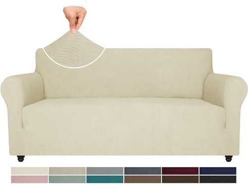 Ystyle Copridivano 3 Posti Con Braccioli, Copri Divano Antigraffio Gatto, Copridivani Elasticizzati, Pesante Inverno Copri Divani, Fodera Divano Antimacchia Lavabile Antiscivolo, Beige