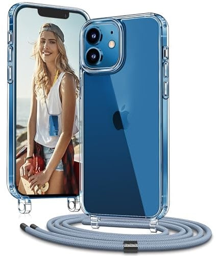 Vaykwo Handykette mit Band für Apple iPhone 12 Mini Hülle - Necklace Handyhülle - Transparente Case zum Umhängen mit Kameraschutz und Bildschirmschutz - Blau