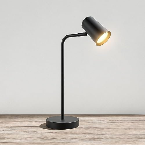 Riga LED Tischleuchte - 350° Schwenkbar und 90° Drehbar - 2700K Warmweiß - 1,5e Meter Kabel mit Schnurdimmer - GU10-Fassung - Nachttischlampe Schwarz - Dimmbar - Schreibtischleuchte