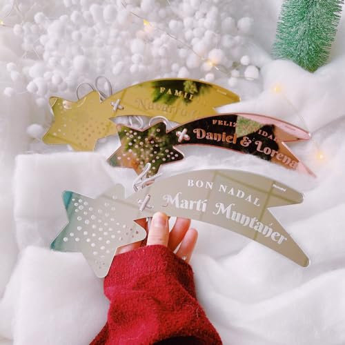 MONAMÍ - Estrella Personalizada Brillante para el árbol de Navidad. Creación Artesanal en metacrilato Espejo. Personaliza tu árbol de Navidad. Oro, Oro Rosa o Plata