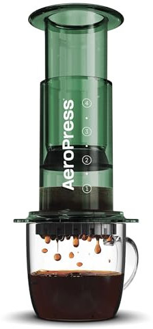 AeroPress Clear Verde Cafetera de Viaje – Método 3 en 1 combina prensa francesa y estilo espresso – Café sin amargor ni residuos – Pequeña cafetera portátil para camping y viaje, Verde