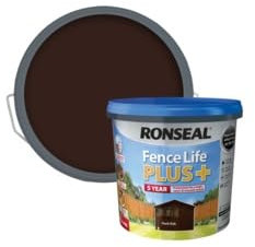FAB INT PRODUCTS Fence Paint 5L - Garden Shed Paint, Furniture Paint - Outdoor Exterior Wood Paint - Used On Rough Swan & Smooth Planed Wood - Dry in 4 Hours (Dark Oak)