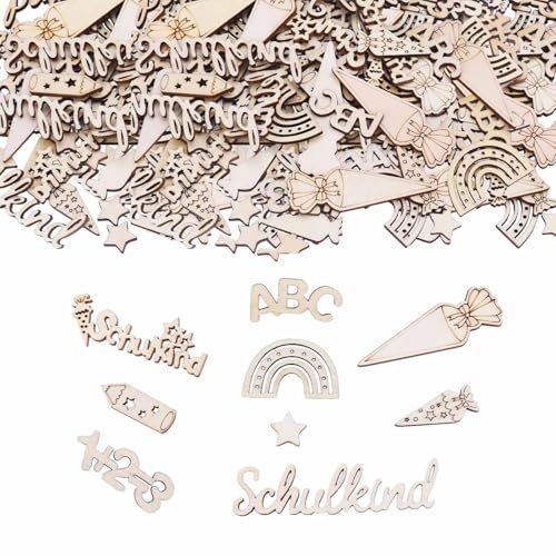 ParPix 100 Stück Konfetti Einschulung Deko, Holz Schulkind Deko Streudeko, Tischdeko Einschulung, Konfetti Deko Einschulung Mädchen Junge, Streudeko Einschulung Groß, Schulanfang Tischdeko