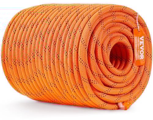 VEVOR Corde en Polyester Double tressé, 12,7 mm x 67,06 m, Corde d'escalade en Plein air, 48 brins, résistance à la Rupture de 35,58 KN, pour randonnée, Camping, balançoire, Sauvetage, Orange et Noir
