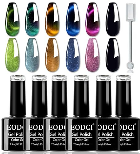EODCI Cat Eye UV Gel Nagellack, 6 Farben Cat Eye Gel 9D Cateye UV Nail Polish Nagellack Glitzer mit 1 Magnet DIY Art Maniküre für Nagelstudio
