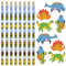 PartyPack Dinosaurier Kinder Bleistifte und Radiergummi Set - 16 Stück - 8 Holzbleistifte und 8 Radiergummis, für Jungen und Mädchen.