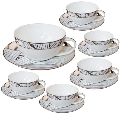 Pincary 6 pcs Ceramic TeaCups Set of 6 – 8 oz White Bone China Style Cuptea | Elegant Ceramic Cup Set for Tea, Tea & Espresso | Microwave & Dishwasher Safe Set