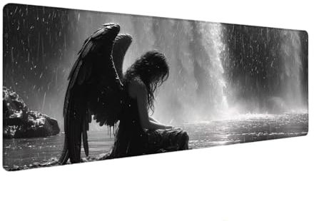 XXL Mouse Pad 400x800x4 mm, Large Mouse Mat Grey, Gaming Mouse Pad Angel, Extended Mouse Mats for Desk, Keyboard and Mouse Mat with Stitched Edges, Non-Slip Rubber Base Desk Pad for Office Gaming N-6