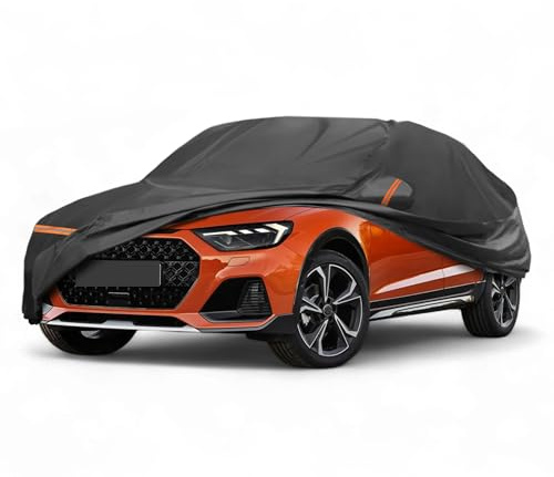 A ABSOPRO Autoabdeckung für Audi A1 2010-2023 PEVA Spunlace Baumwolle Outdoor Voll Autoabdeckung Alle Wetter Wasserdicht Winddicht Schutz mit Passagiertür Reißverschluss Schwarz