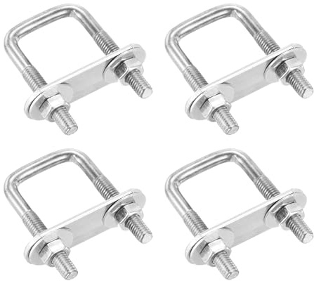 DTGN M6x25x50mm U Bolts Square Kit - 4Set - 304 Stainless Steel U Clamp | U-Bolt Kit with Nuts, Washers, Frame Plate Good for Pipe, Trailer, Automotive, Leaf Spring Fastener