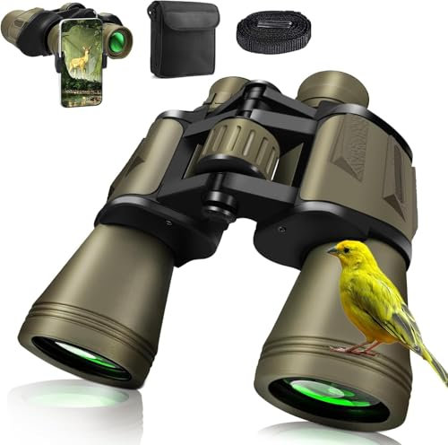 Fernglas für Erwachsene 20x50 mit BAK4-Prism FMC-Objektiv Nachtsicht HD Fernglas Erwachsene Kompaktes Wasserdichtes HD Leistungsstarkes Großes Okular für Jagd,Vogelbeobachtung mit Smartphone Adapte