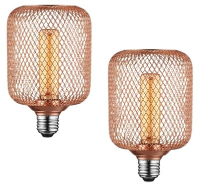Pack 2 | LED Cage Edison E27 Light Bulb, G100 4W (40W Equivalent) 2200K Warm White 450 Lumens Metal Rose Gold Cage Bulb Screw Base Vintage Lighting Decorative Bulb for Home Kitchen