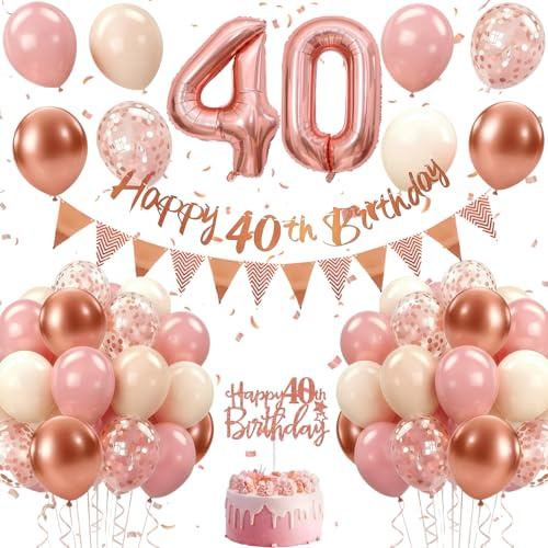 40. Geburtstag Deko Roségold, Luftballon Deko 40. Geburtstag für Jungen und Mädchen, Rosé gold Vintage-Rosa Rose-gold-Pailletten Luftballons Girlande mit Tortendeko für Geburtstagsdeko 40 Jahr