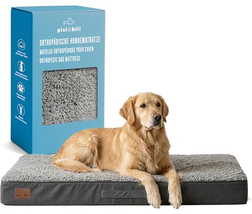 Pisi Bili Hundebett - 104x74x9cm Hundematte Hundekissen Hundematratze | Memory Schaum - Orthopädisch - Wasserdicht - Waschbar - Weich Sherpa Bezug - Rutschfest - Dunkelgrau - Hundekörbchen
